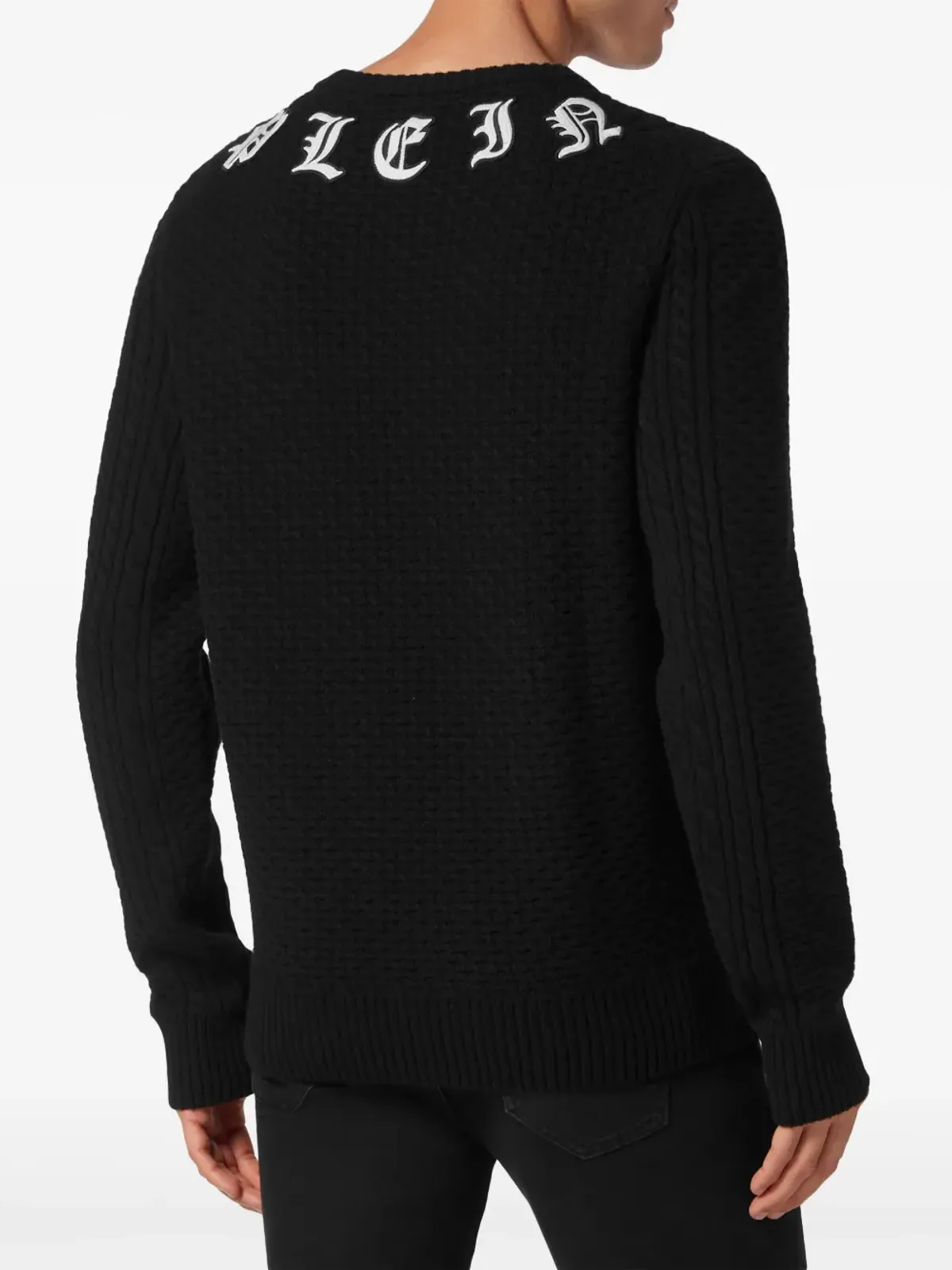 Philipp Plein ロゴ刺繍カシミヤセーター ブラック - 画像4
