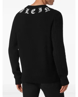 Philipp Plein ロゴ刺繍カシミヤセーター ブラック - サムネイル4