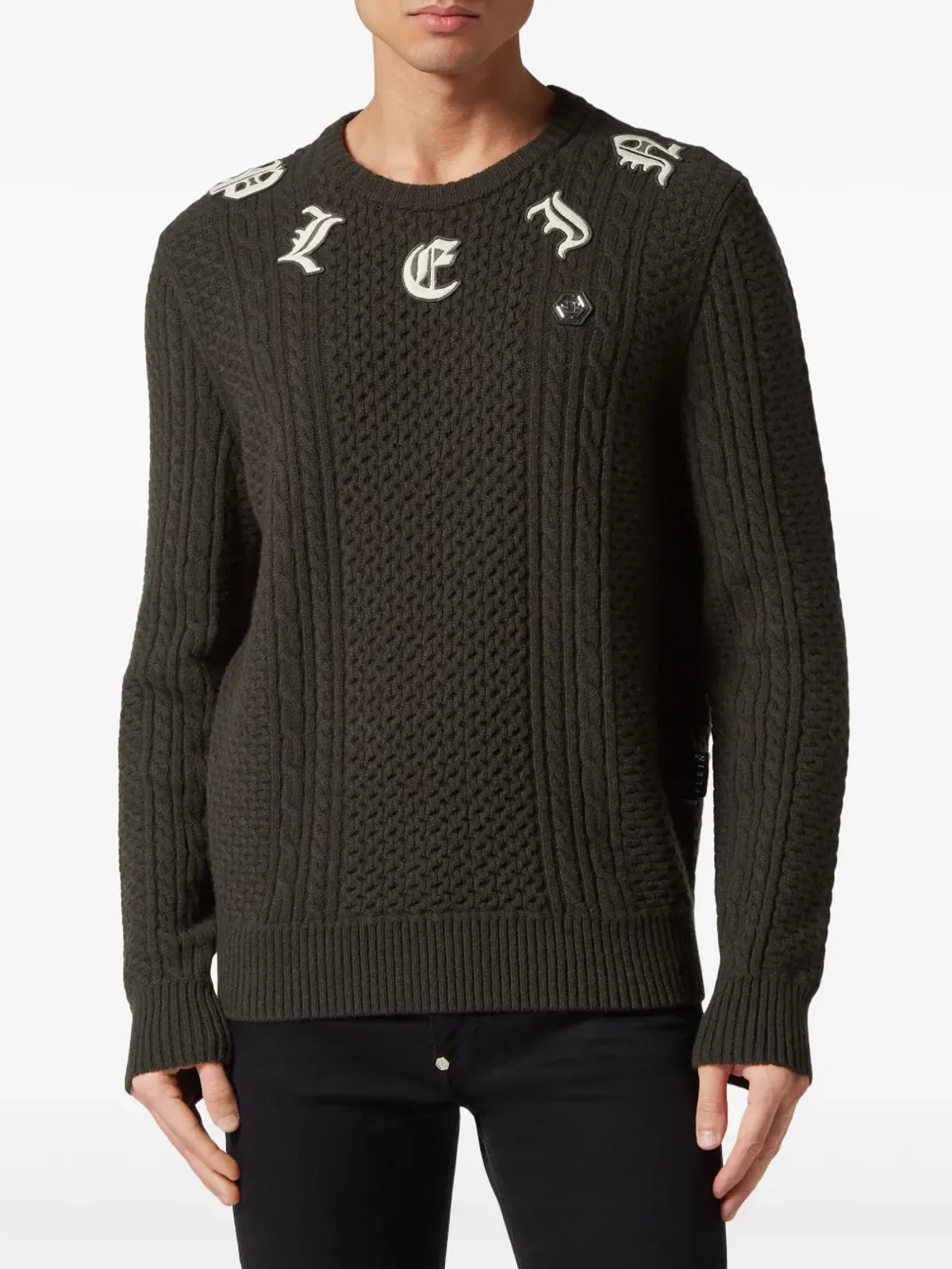 Philipp Plein ロゴ入りケーブルニットジャンパー - グリーン - 画像2