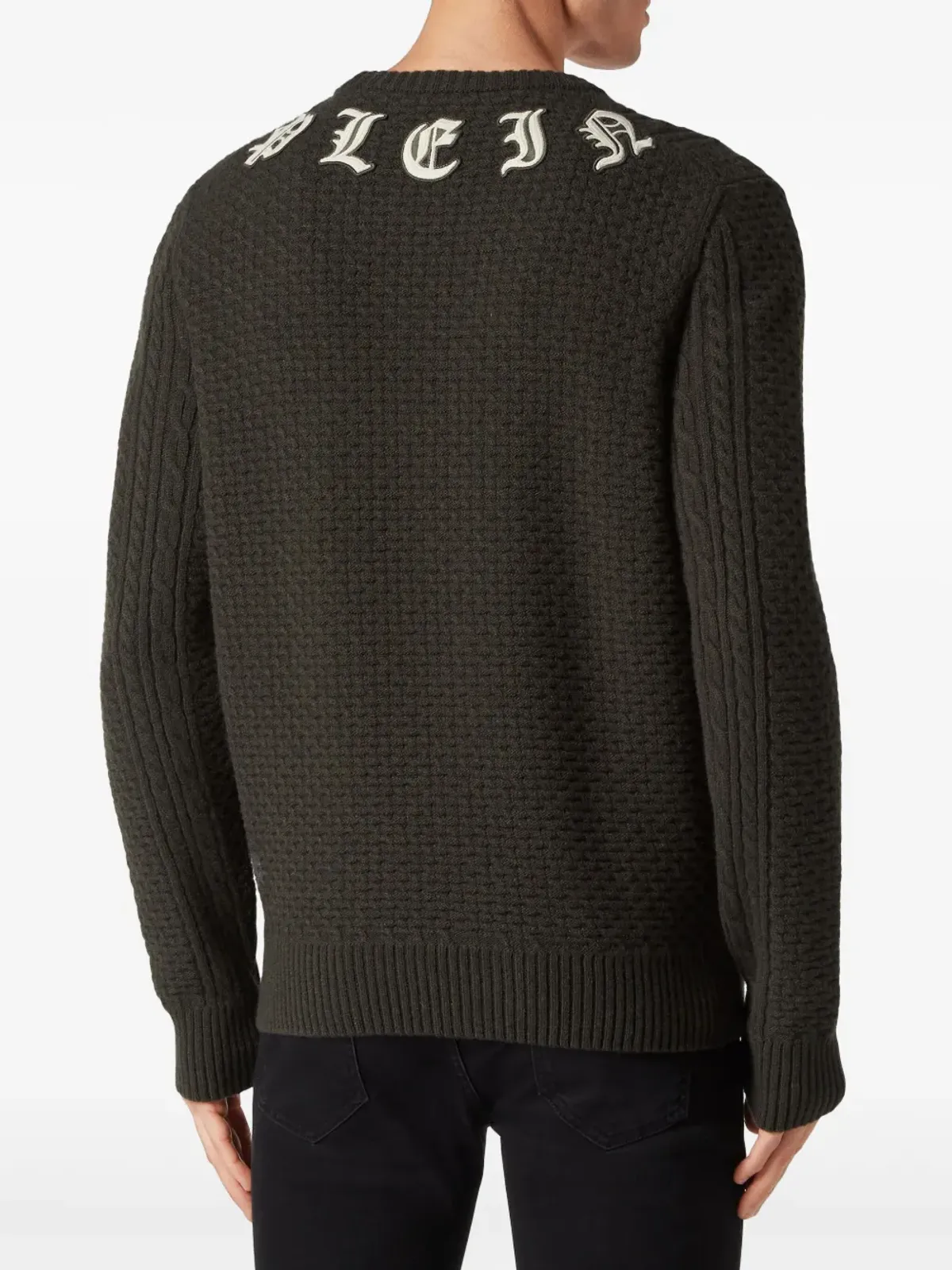 Philipp Plein ロゴ入りケーブルニットジャンパー - グリーン - 画像3