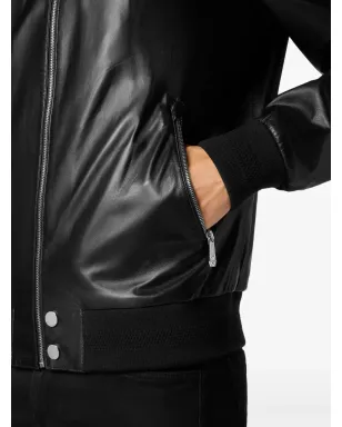 Philipp Plein レザー ボンバー ジャケット ブラック - サムネイル4