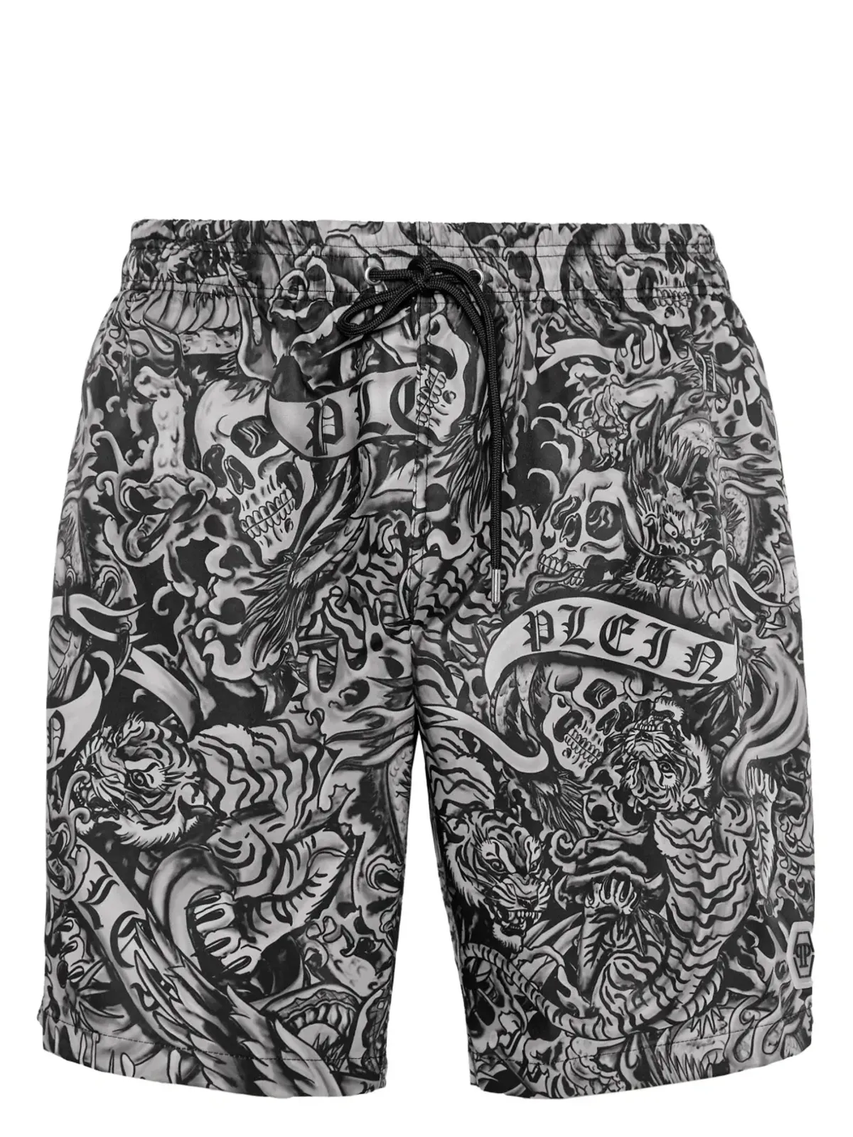 Philipp Plein タトゥー柄プリント ドローコード付きスイムショーツ - ブラック - 画像1