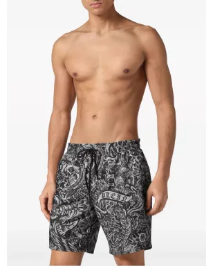 Philipp Plein タトゥー柄プリント ドローコード付きスイムショーツ - ブラック - サムネイル3