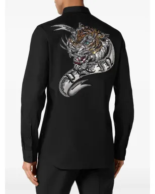 Philipp Plein タイガープリント クリスタル装飾シャツ - ブラック - サムネイル3