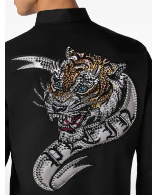 Philipp Plein タイガープリント クリスタル装飾シャツ - ブラック - サムネイル4