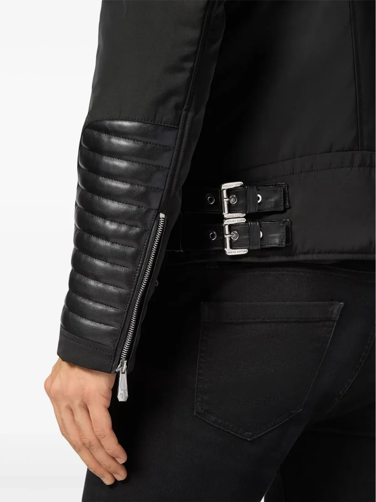 Philipp Plein パッド入りディテール レザーバイカージャケット - 画像5