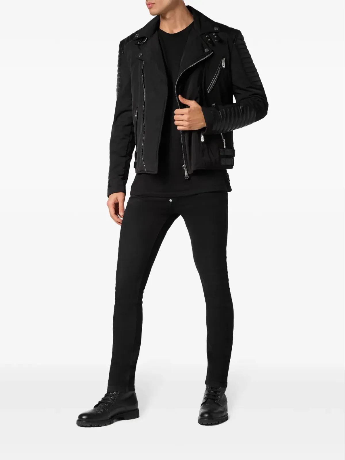 Philipp Plein パッド入りディテール レザーバイカージャケット - 画像2