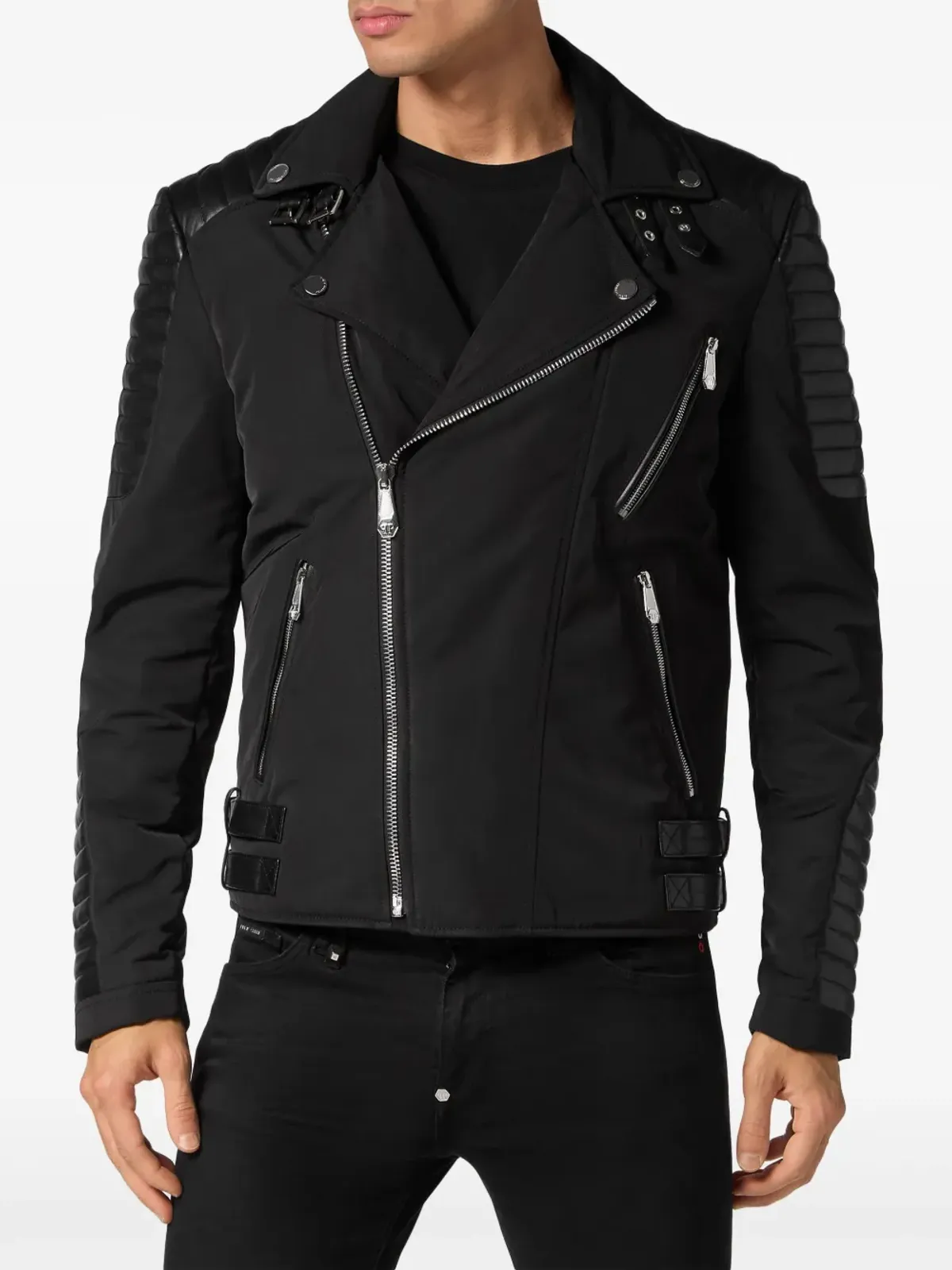 Philipp Plein パッド入りディテール レザーバイカージャケット - 画像3