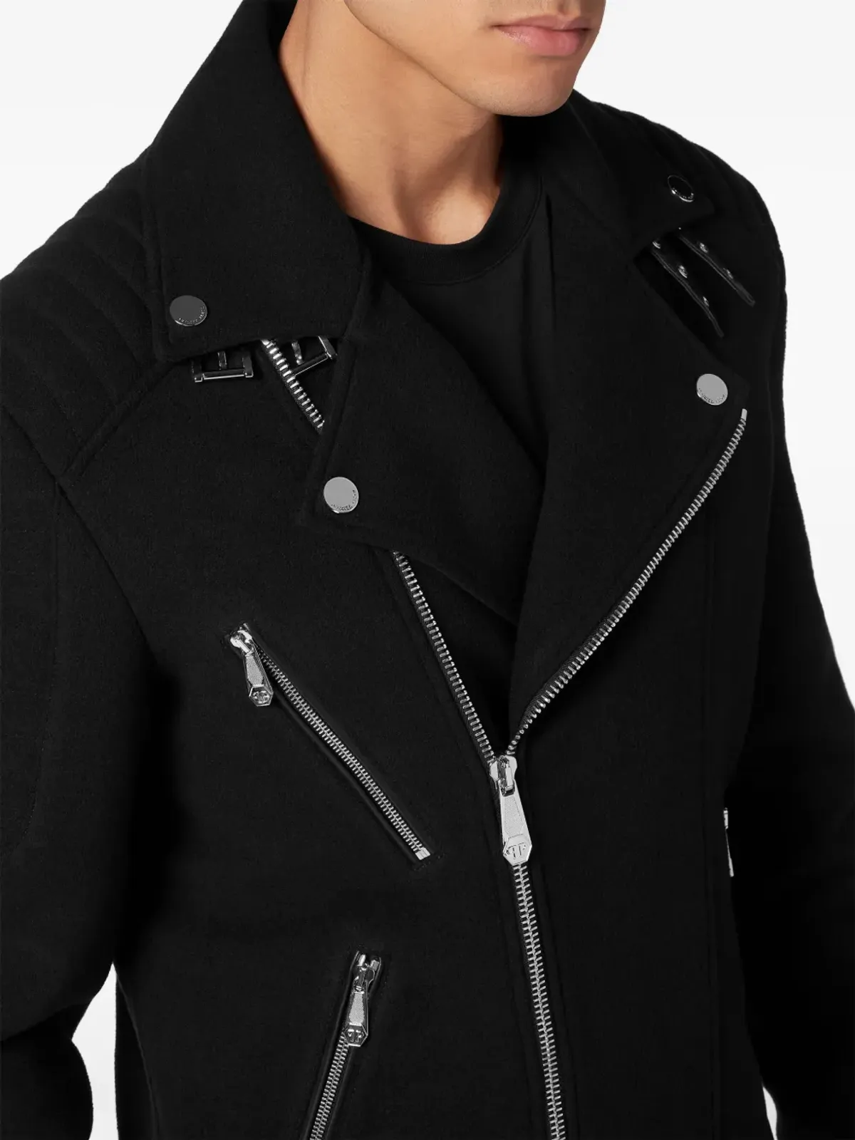 Philipp Plein ロゴアップリケ付きパディッド バイカージャケット - ブラック - 画像5