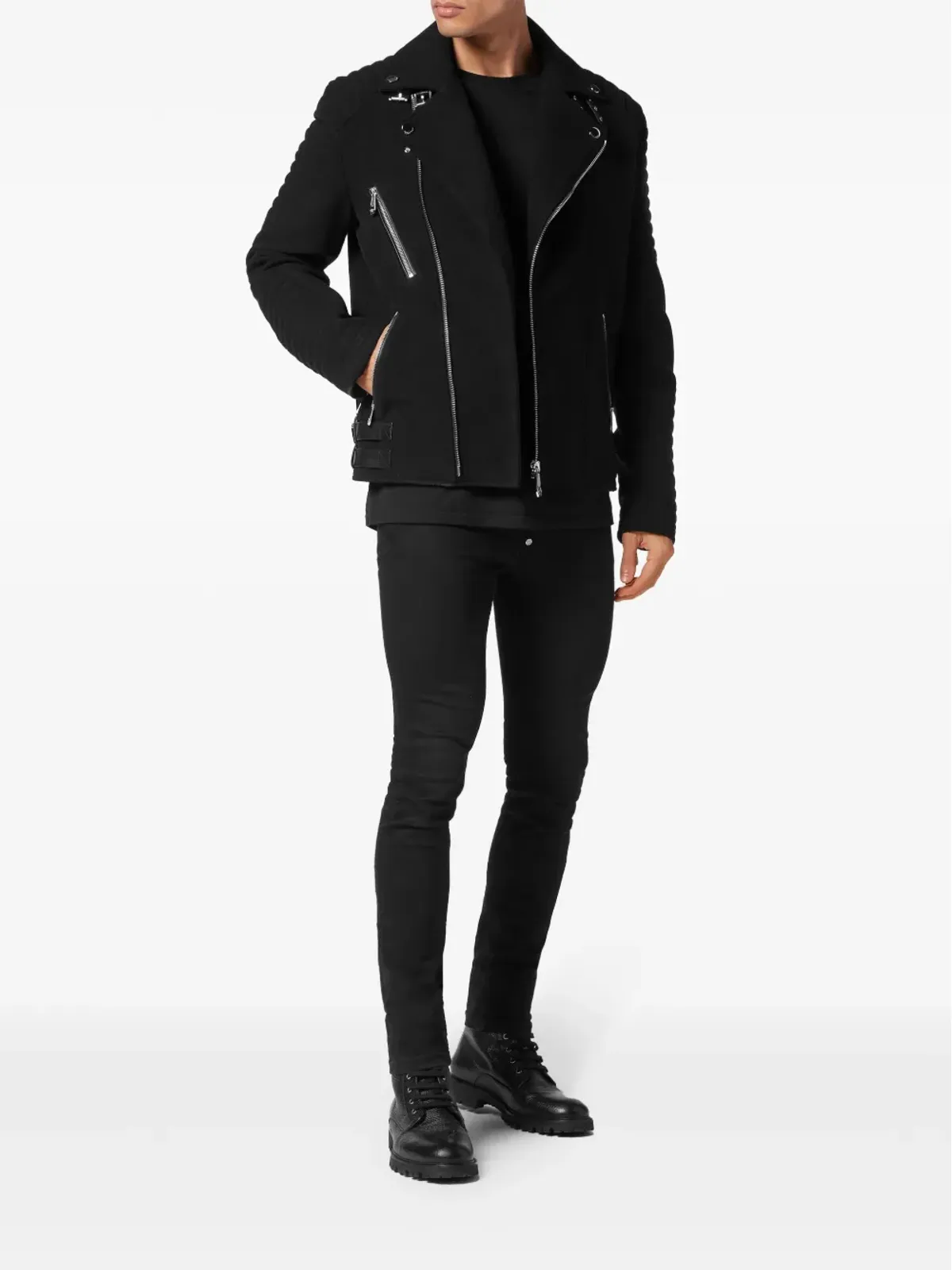Philipp Plein ロゴアップリケ付きパディッド バイカージャケット - ブラック - 画像2