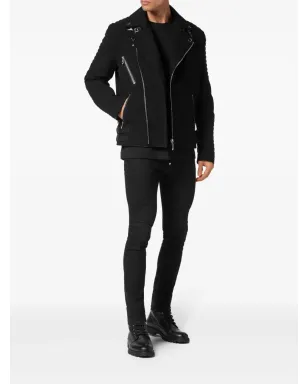 Philipp Plein ロゴアップリケ付きパディッド バイカージャケット - ブラック - サムネイル2