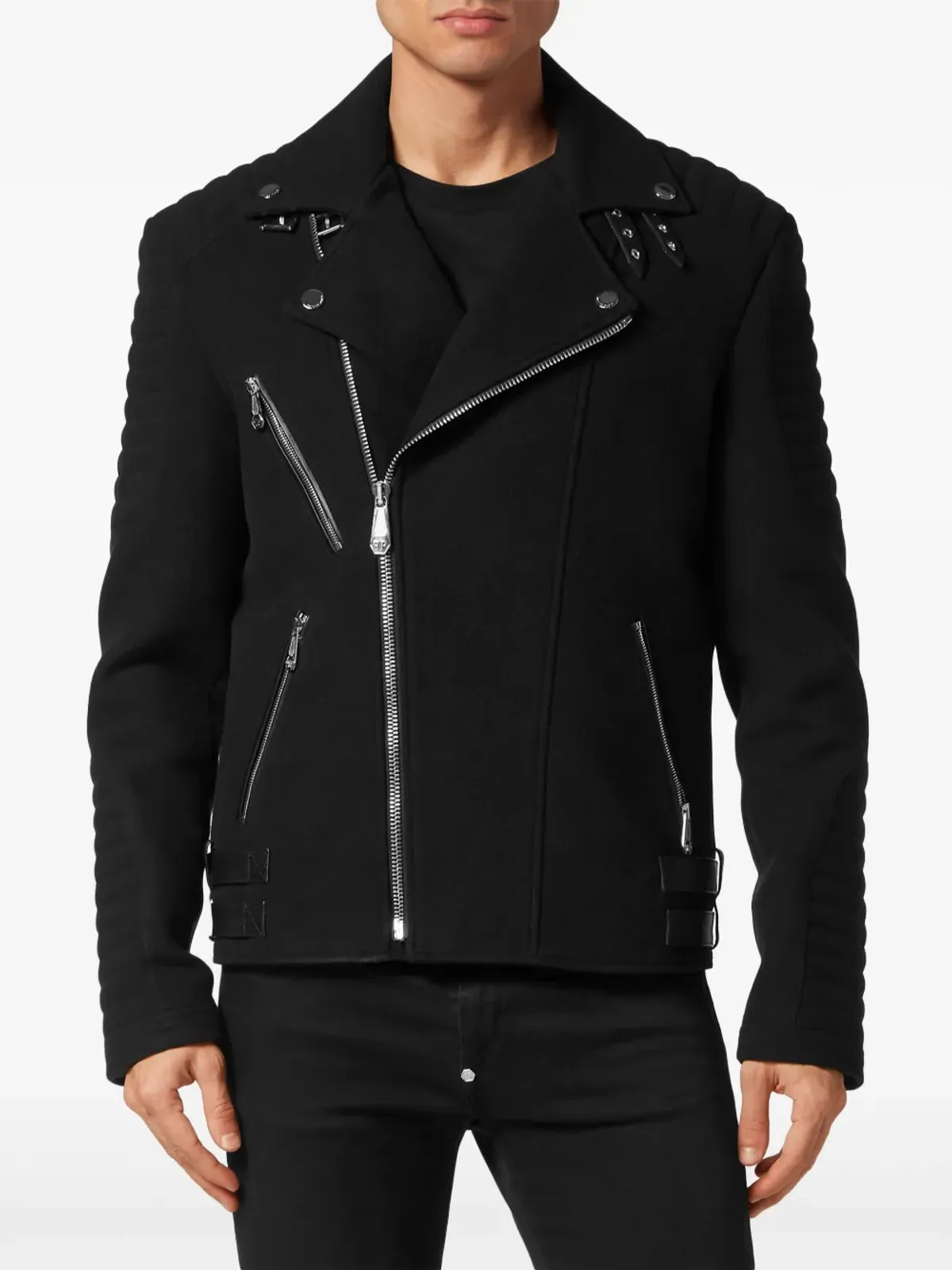 Philipp Plein ロゴアップリケ付きパディッド バイカージャケット - ブラック - 画像3