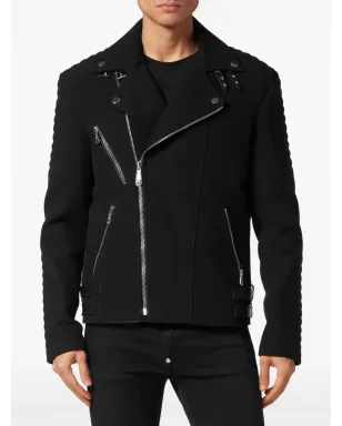 Philipp Plein ロゴアップリケ付きパディッド バイカージャケット - ブラック - サムネイル3