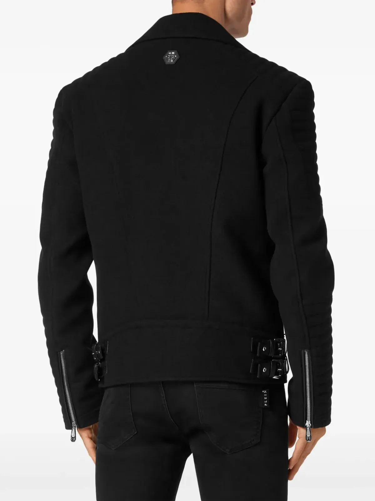 Philipp Plein ロゴアップリケ付きパディッド バイカージャケット - ブラック - 画像4