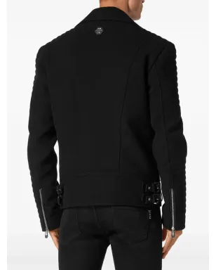 Philipp Plein ロゴアップリケ付きパディッド バイカージャケット - ブラック - サムネイル4