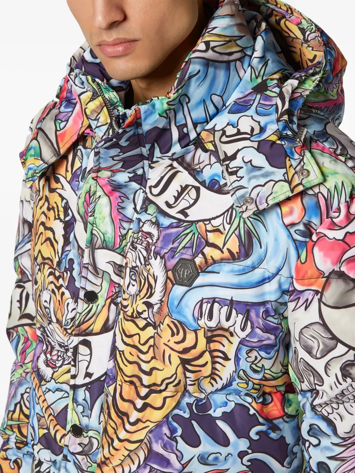Philipp Plein タトゥープリント フード付き ダウンジャケット - ブルー - 画像5