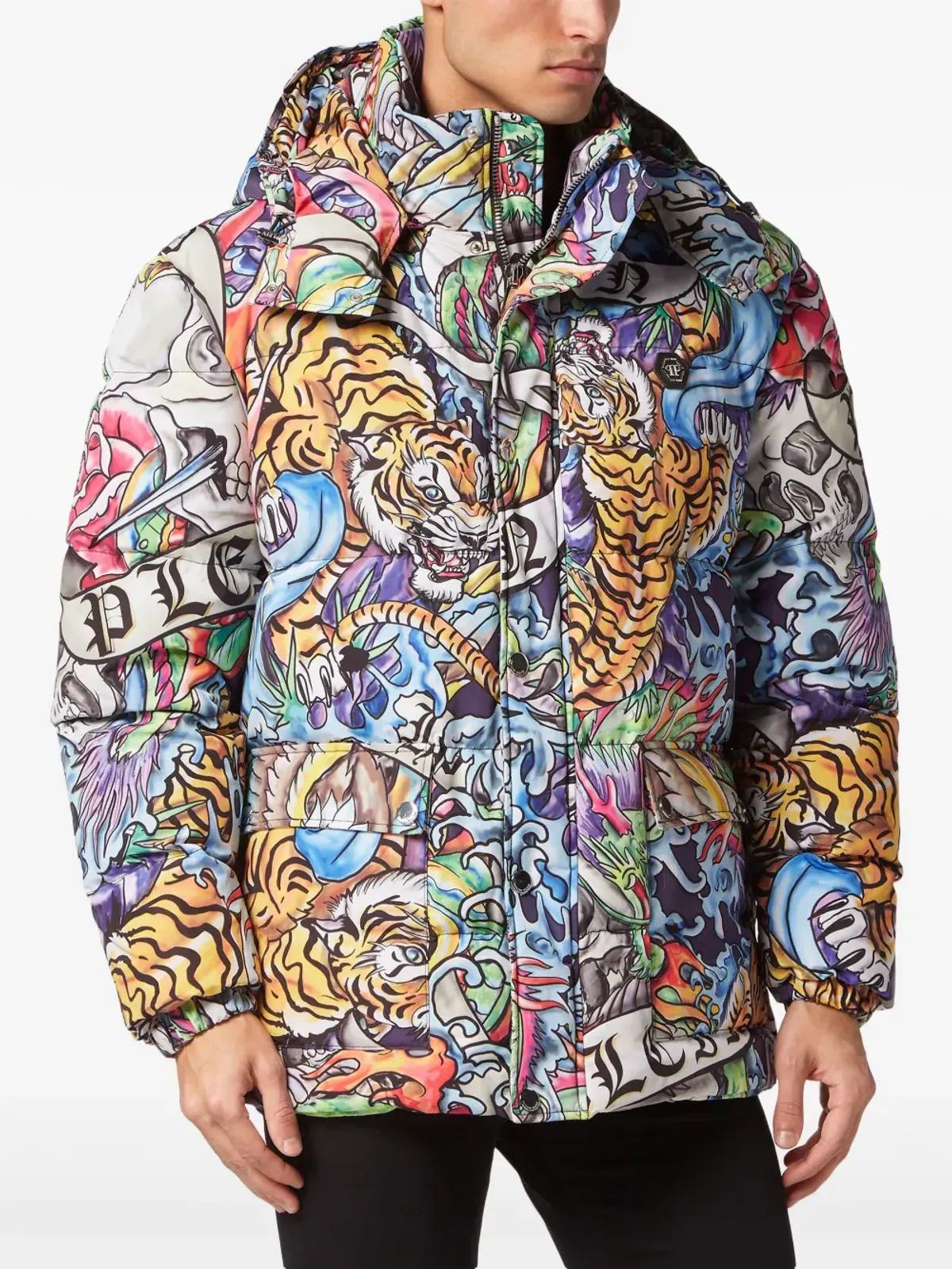 Philipp Plein タトゥープリント フード付き ダウンジャケット - ブルー - 画像3