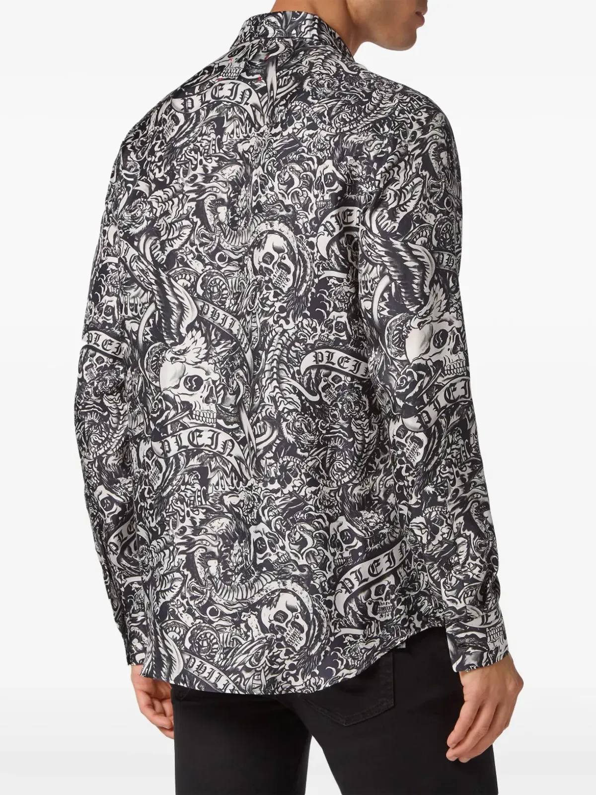 Philipp Plein タトゥープリント シルクシャツ ブラック - 画像4