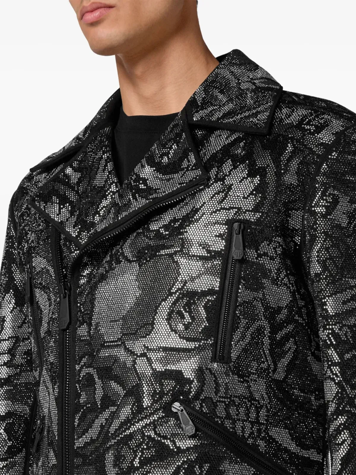 Philipp Plein タトゥー柄バイカージャケット - ブラック - 画像5