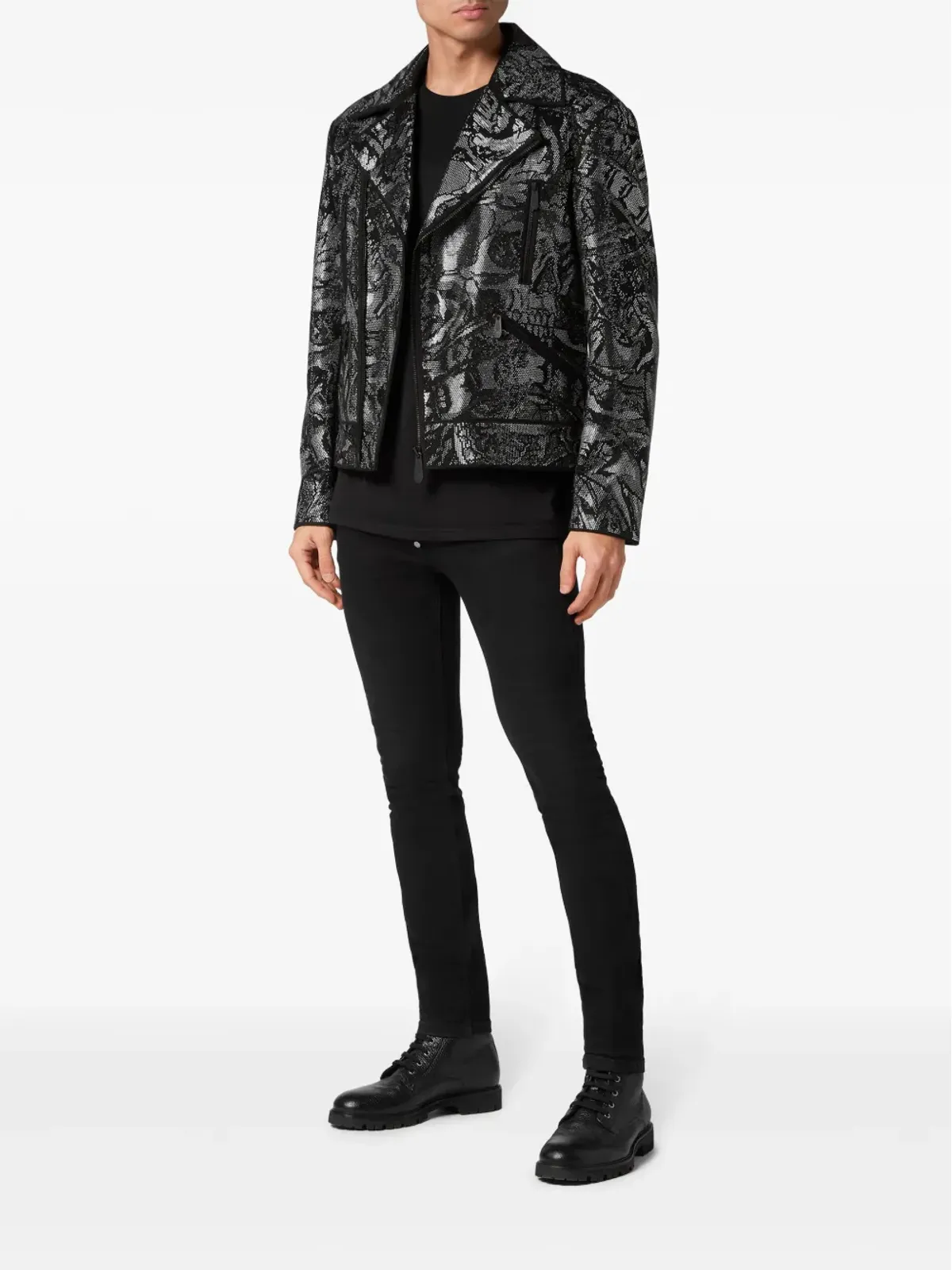 Philipp Plein タトゥー柄バイカージャケット - ブラック - 画像2