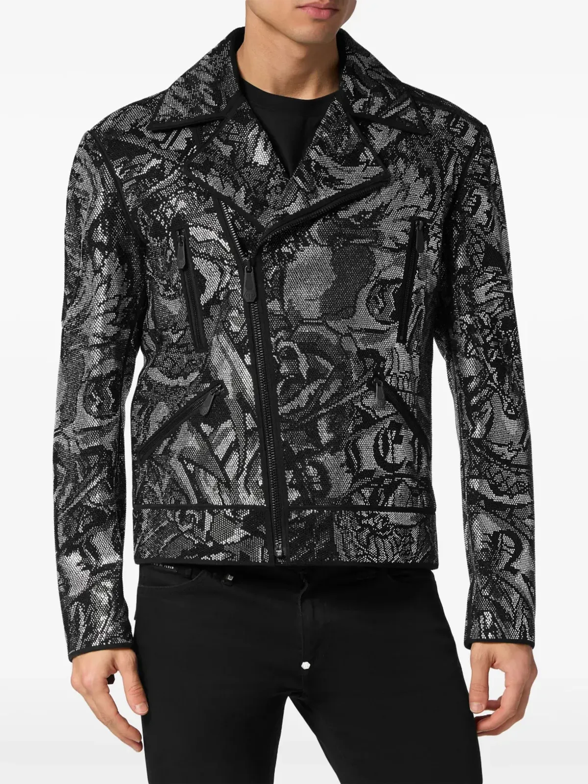 Philipp Plein タトゥー柄バイカージャケット - ブラック - 画像3