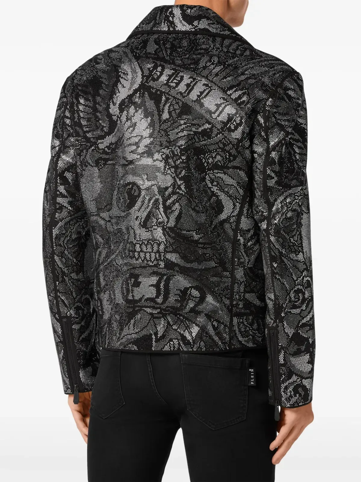 Philipp Plein タトゥー柄バイカージャケット - ブラック - 画像4