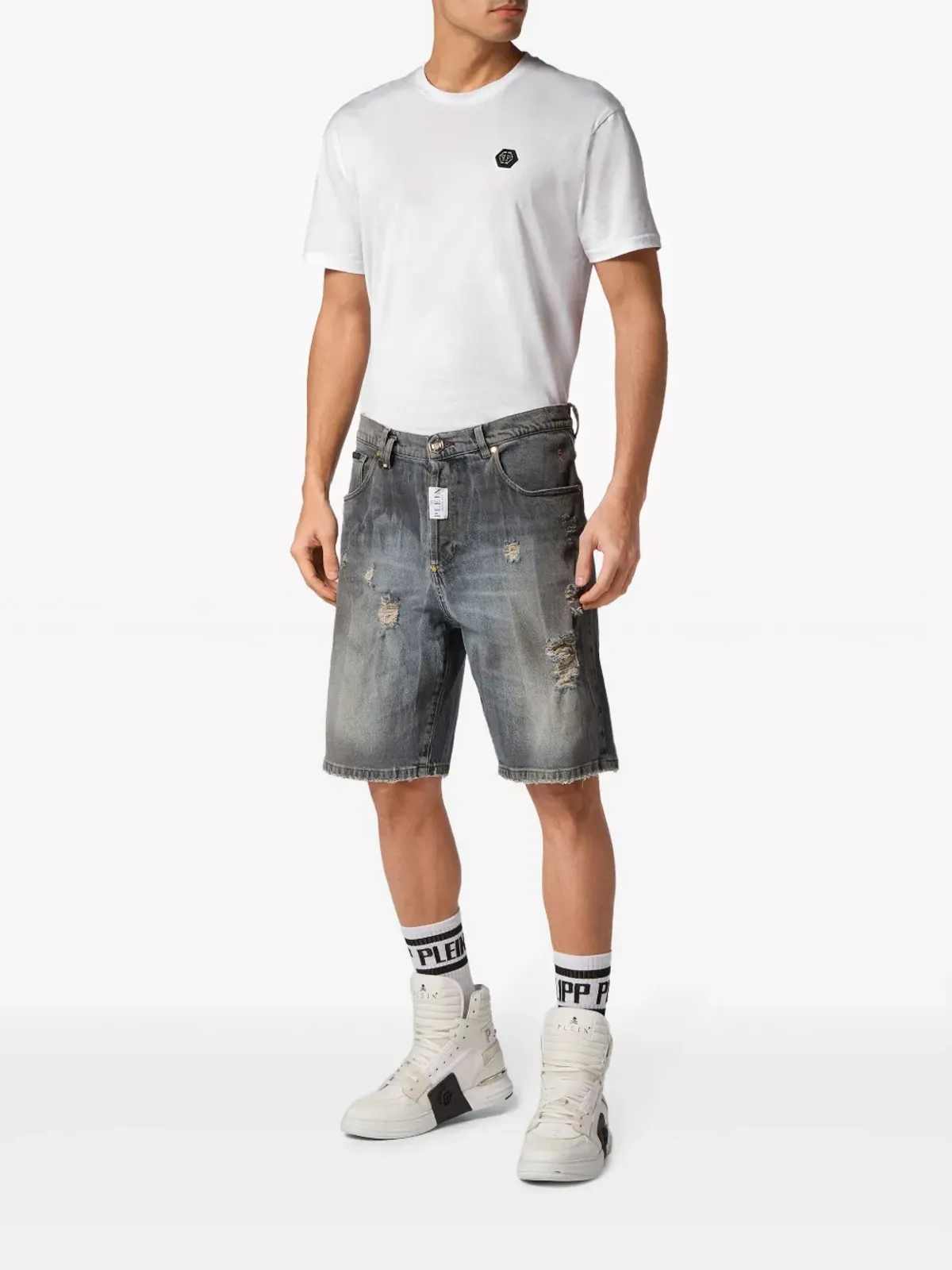 Philipp Plein ダメージ加工デニムショートパンツ - 画像2