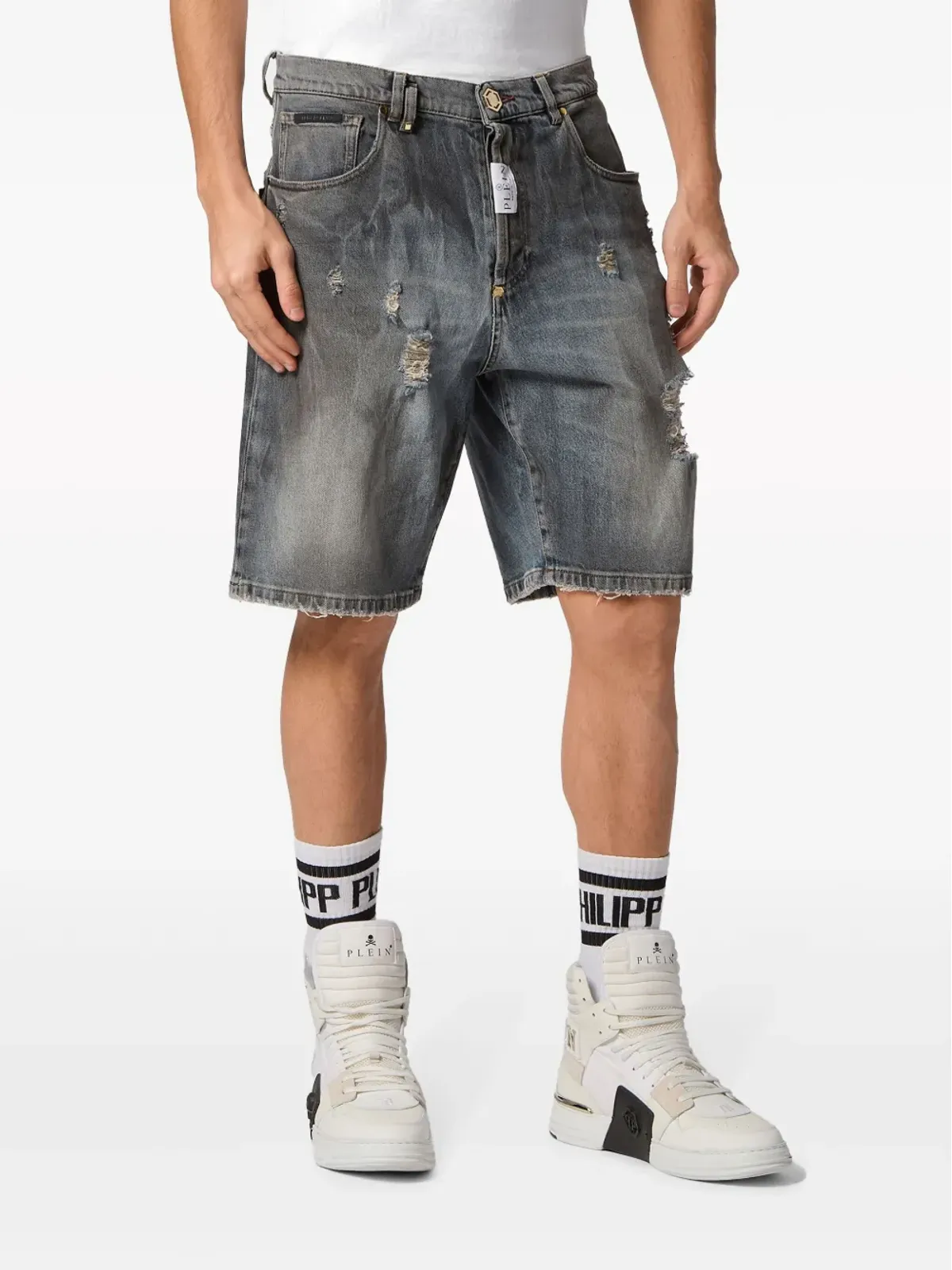 Philipp Plein ダメージ加工デニムショートパンツ - 画像3