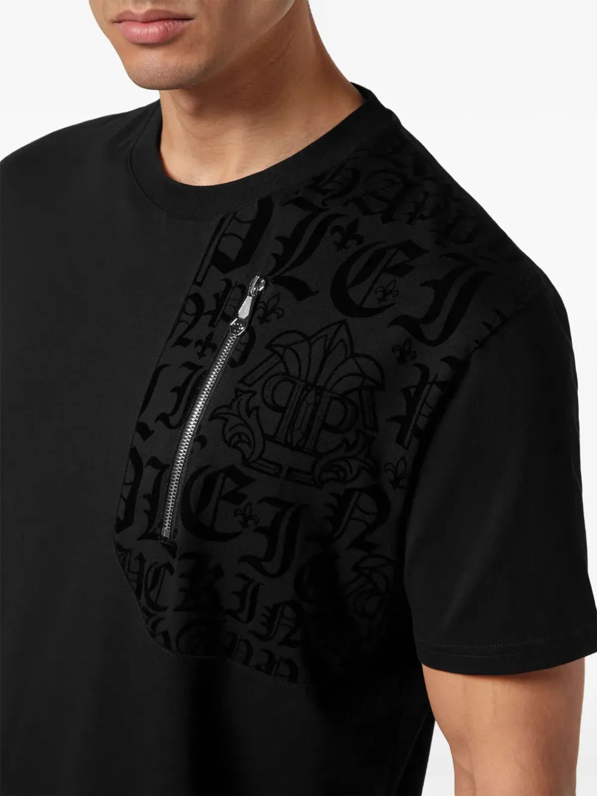 Philipp Plein ロゴパネルジップディテール Tシャツ ブラック - 画像5