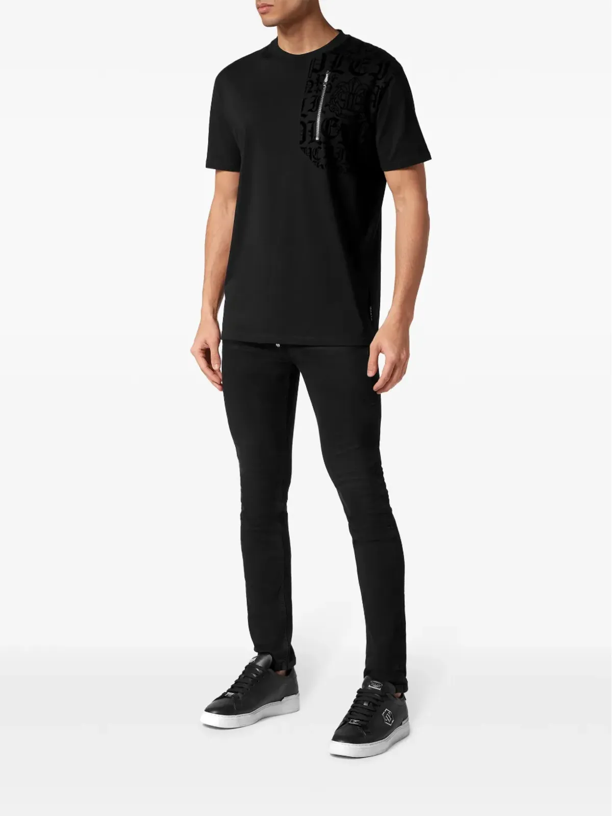 Philipp Plein ロゴパネルジップディテール Tシャツ ブラック - 画像2