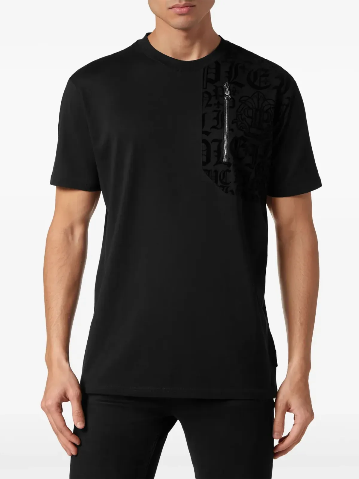 Philipp Plein ロゴパネルジップディテール Tシャツ ブラック - 画像3
