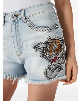 Philipp Plein タトゥースタッズ付きデニムショートパンツ - ブルー - サムネイル5