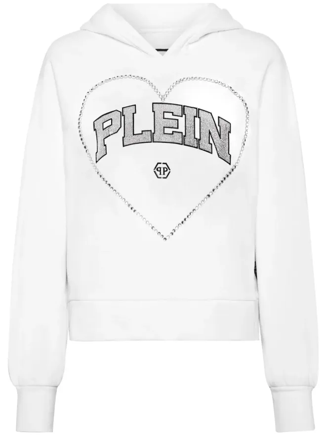 Philipp Plein Philipp Plein ハートモチーフのラインストーン装飾フーディ - ホワイトの商品画像
