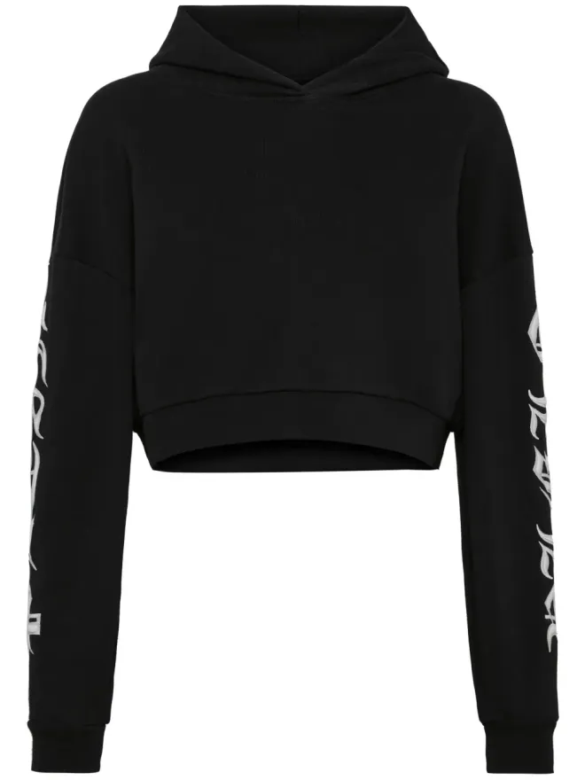Philipp Plein Philipp Plein ロゴ刺繍 クロップドフーディ ブラックの商品画像