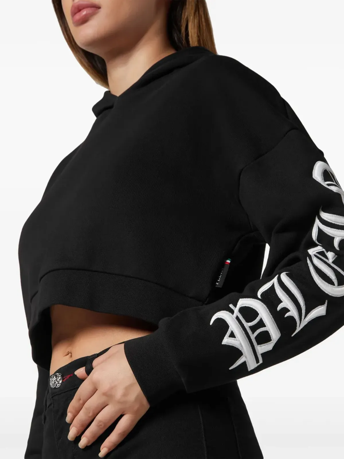 Philipp Plein ロゴ刺繍 クロップドフーディ ブラック - 画像5