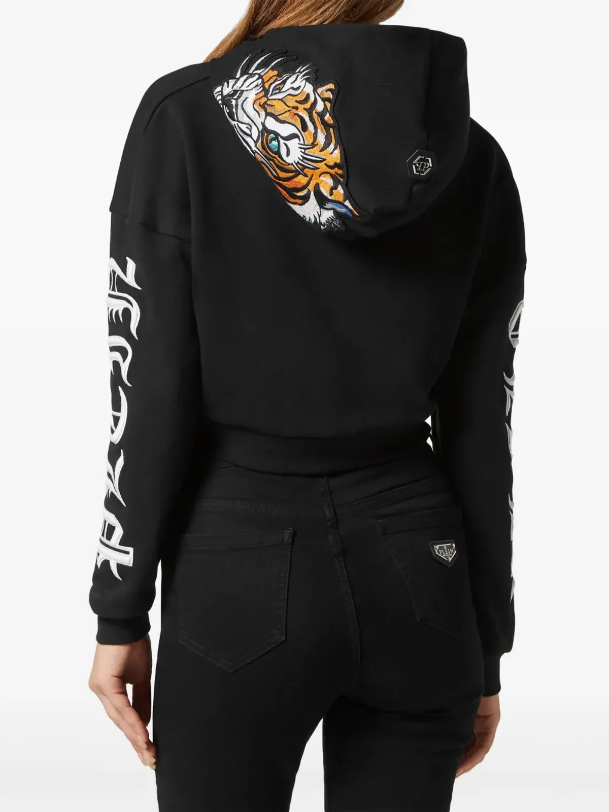 Philipp Plein ロゴ刺繍 クロップドフーディ ブラック - 画像3
