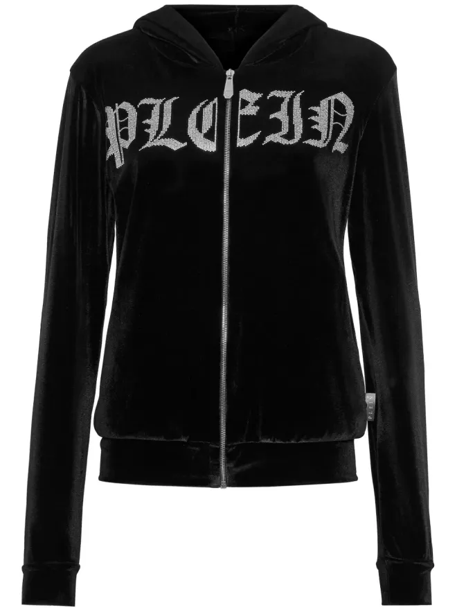 Philipp Plein Philipp Plein ロゴ装飾ジップアップフーディ - ブラックの商品画像