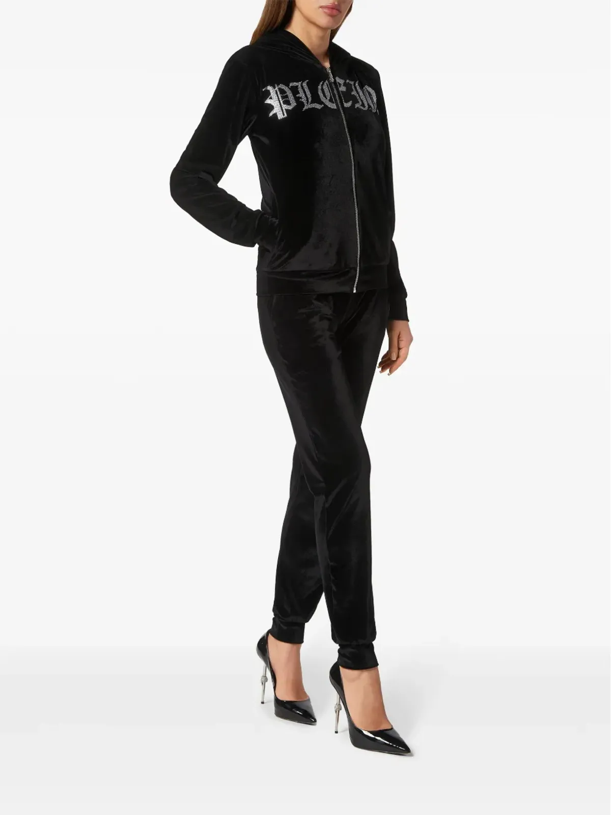 Philipp Plein ロゴ装飾ジップアップフーディ - ブラック - 画像2
