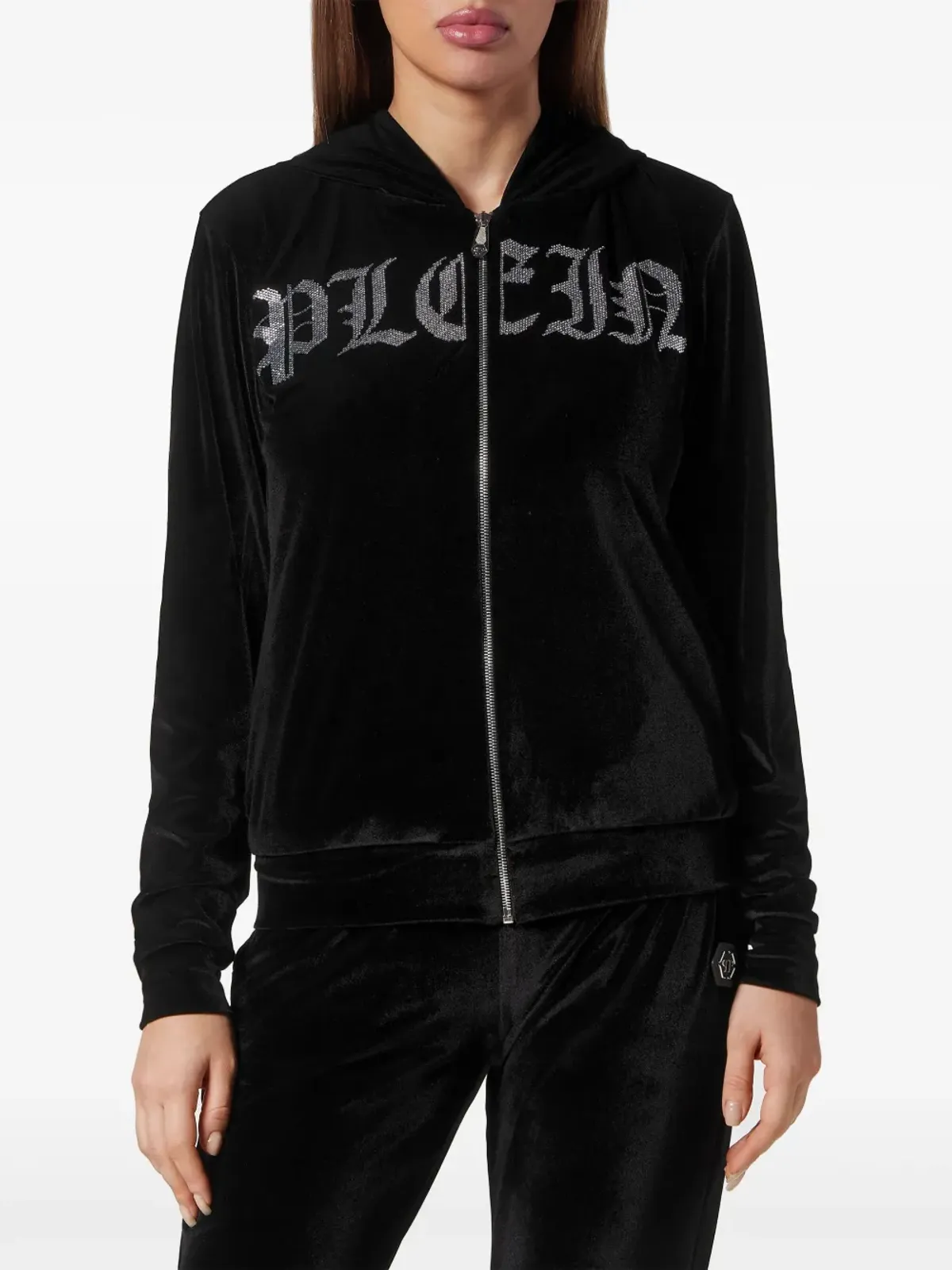 Philipp Plein ロゴ装飾ジップアップフーディ - ブラック - 画像3