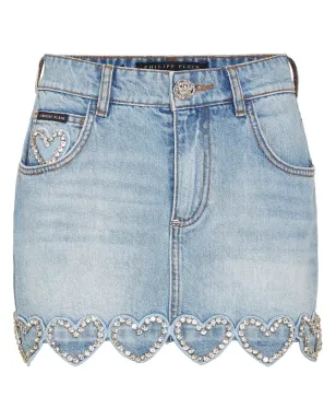 Philipp Plein ハートモチーフ デニムスカート - ブルー - サムネイル1