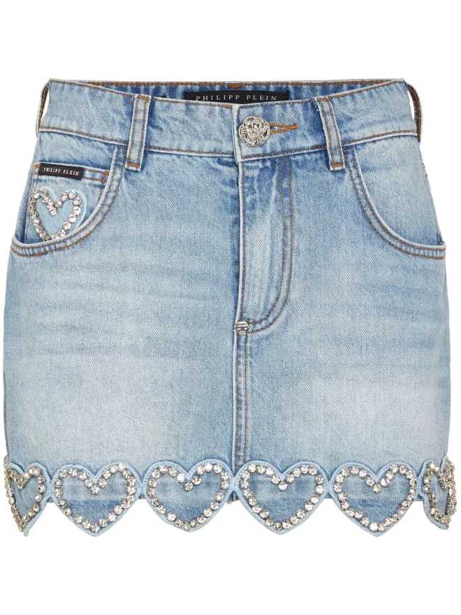 Philipp Plein Philipp Plein ハートモチーフ デニムスカート - ブルーの商品画像