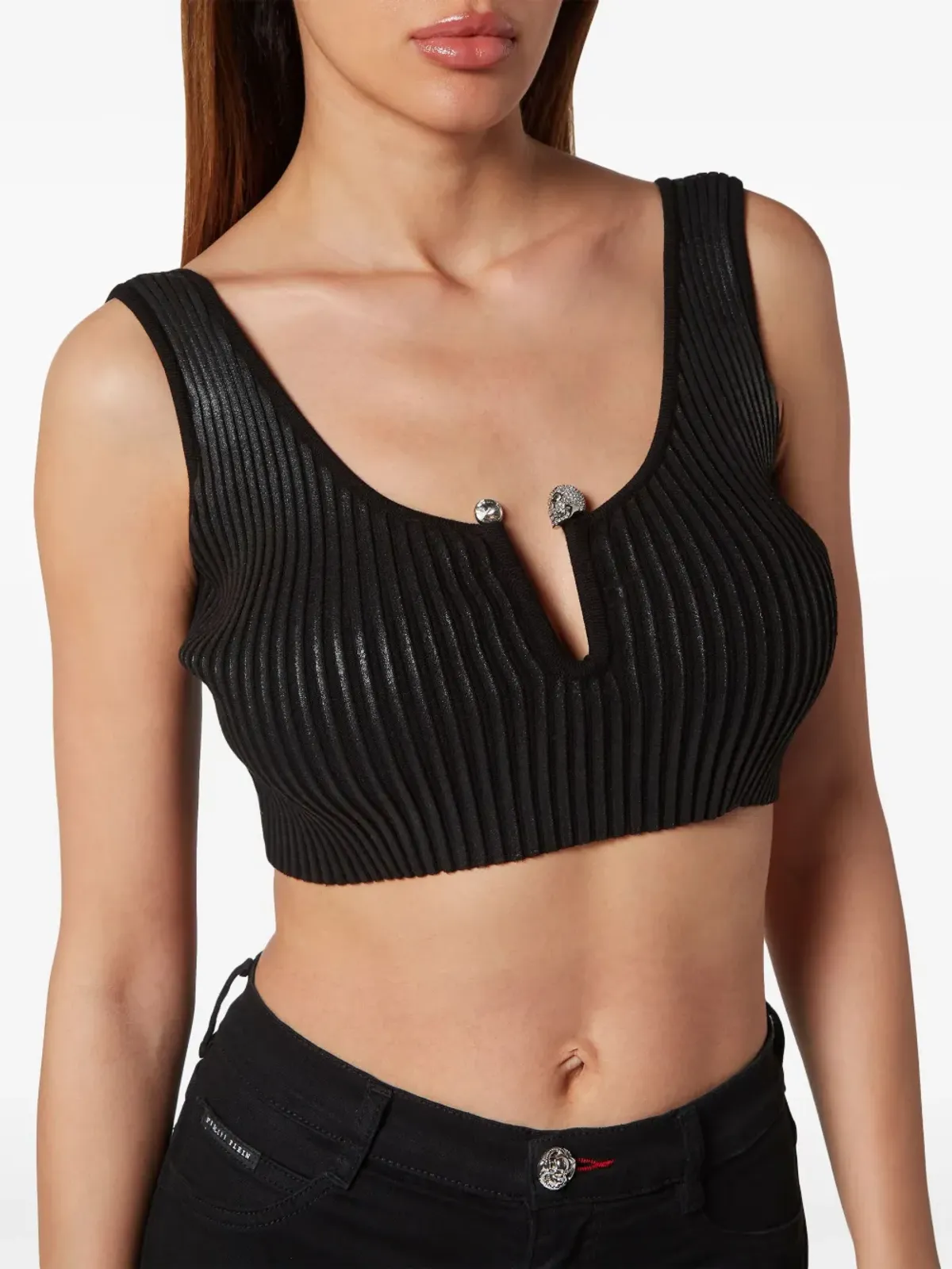Philipp Plein コーティッドリブニット クロップトップ - 画像2