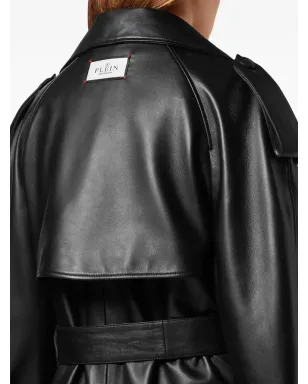 Philipp Plein ベルテッド レザー トレンチコート - ブラック - サムネイル5