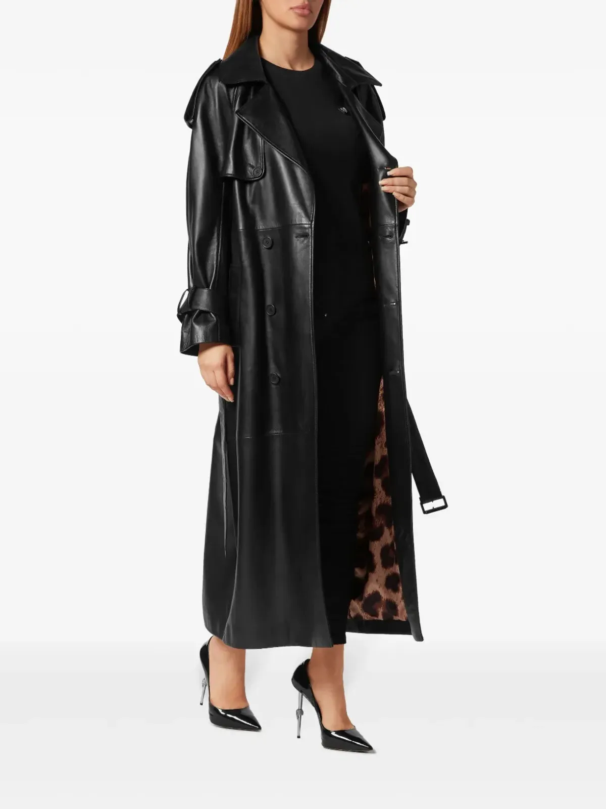 Philipp Plein ベルテッド レザー トレンチコート - ブラック - 画像2