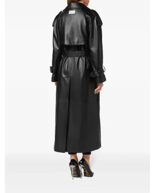 Philipp Plein ベルテッド レザー トレンチコート - ブラック - サムネイル3