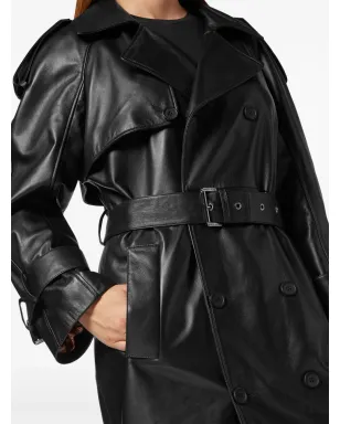 Philipp Plein ベルテッド レザー トレンチコート - ブラック - サムネイル4