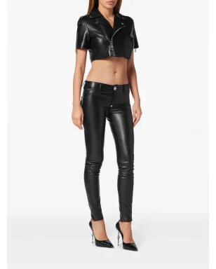 Philipp Plein レザー クロップド バイカージャケット ブラック - サムネイル2
