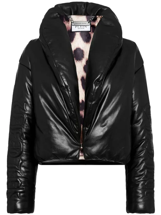 Philipp Plein Philipp Plein Skull & Bones レザー バイカージャケット - ブラックの商品画像