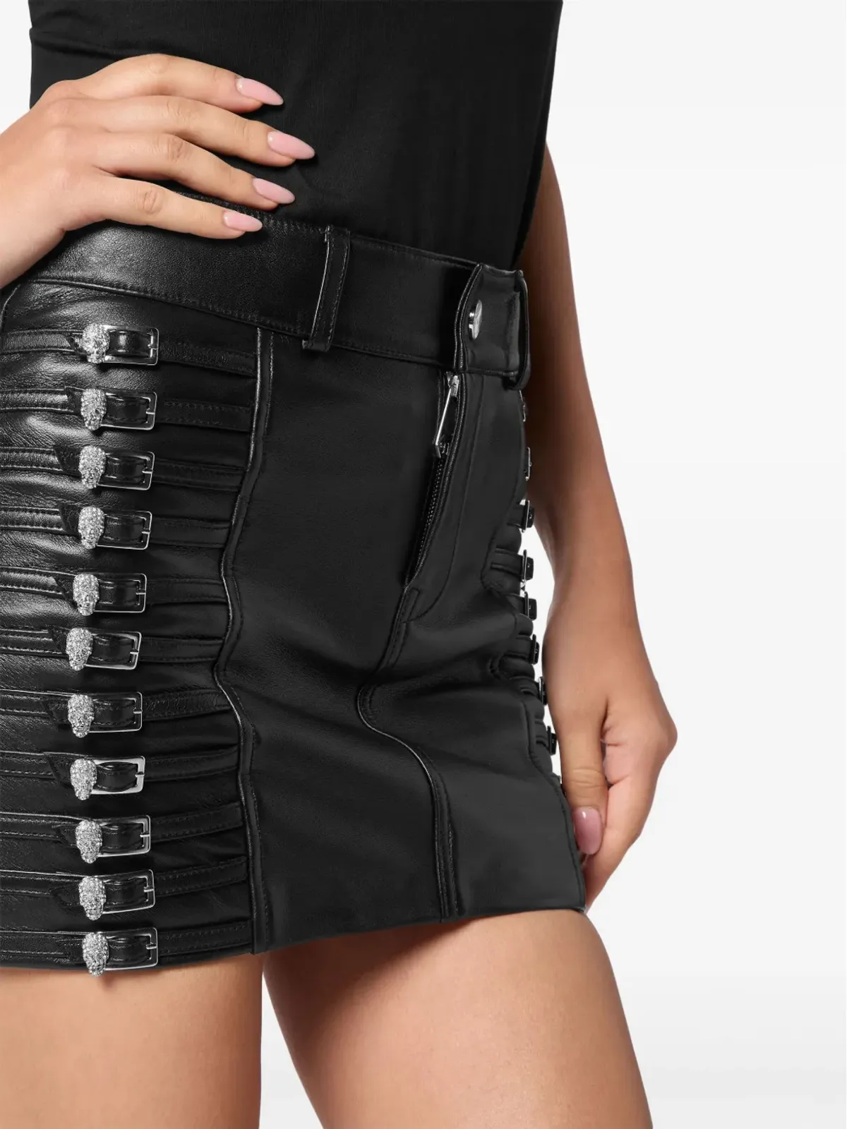Philipp Plein クリスタル装飾レザーミニスカート - ブラック - 画像5