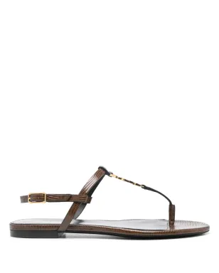 Saint Laurent Cassandreプレート付きレザーサンダル ブラウン - サムネイル1